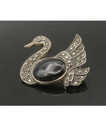 925 Sterling Silver - Vintage Black Onyx &amp; Marcasite Swan Brooch Pin - B... - £40.73 GBP