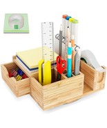 Eco Bamboo Office Desk Organizer - Rotating with Sliding Drawer, Pencil ... - $29.99