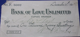 Vintage Bank Of Love Unlimited  Cupid’s Branch Receipt December 1908  - £5.49 GBP