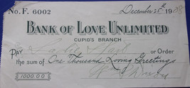 Vintage Bank Of Love Unlimited  Cupid’s Branch Receipt December 1908  - €6,11 EUR
