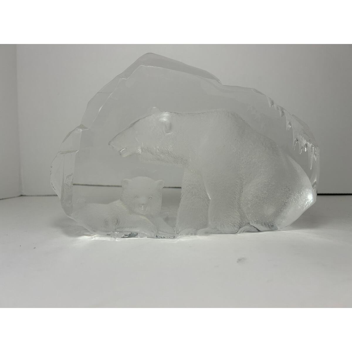 Mats Jonasson Maleras Sweden Crystal Polar Bear and Cub Heavy Glass Scul... - $144.97