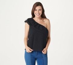 Du Jour One Shoulder Eyelet Top with Flounce Detail Black Medium - £7.44 GBP