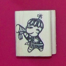 Oriental Asian Blowing Horn Celebrating Rubber Stamp made in america free ship - £10.87 GBP