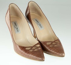 Jimmy Choo Brown Lizard Leather Cutout Pumps Size 37.5 Nice! - £234.91 GBP