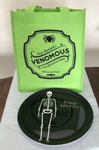 Bone Appetit Hyde &amp; Eek halloween plate 10&quot; x 10&quot; black w/ skeleton &amp; Cloth Bag - £11.18 GBP