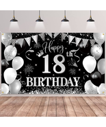 18Th Birthday Banner Backdrop,Btzo Happy 18Th Birthday Decorations,Black... - $17.63