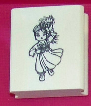 Oriental Girl carrying basket Rubber Stamp made in america free shipping - £10.87 GBP