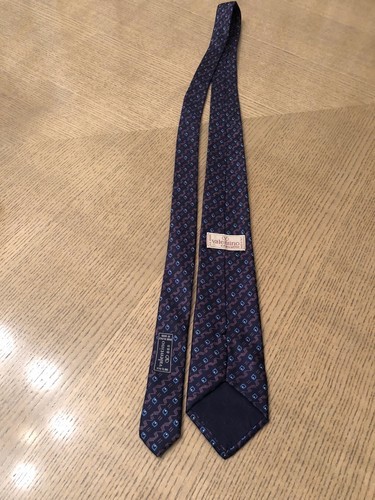 VALENTINO CRAVATTE Navy Blue Geometric Brown Print 100% Silk Skinny Tie Italy Item image 4