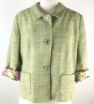 Peck &amp; Peck Jacket Green Womens 16 Box Cut Spring Business  Bling Buttons Woven - £19.60 GBP