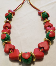 Vintage Handmade Polymer Clay Millefiori Red Hearts Design Necklace - £7.76 GBP