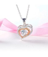 1.25Ct Double Heart Dancing Diamond Halo Pendant Necklace Two Tone Gold ... - £59.29 GBP