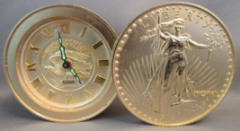 Walking Liberty Gold Coin Clock Bulova Travel Alarm Americana Collection #B0675 - £54.98 GBP