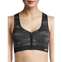 Avia Women&#39;s Seamless Zip Front Medium Support Sports Bra Black Camo Size Medium - £7.07 GBP