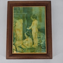 Framed Art on Ceramic Tile After the Bath by Paul Peel  Wall 4 1/2&quot; x 6&quot; Vintage - £11.15 GBP