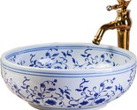 Round Bowl Hand Painted Countertop Sink Art Basin Without Faucet White A... - $259.94