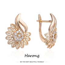 Harong Gold Color Copper Earrings Inlaid Crystal Sunflower Shape Trendy Jewelry  - £10.50 GBP