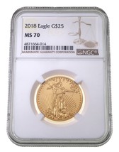 2018 G$25 1/2 Oz. Oro American Eagle Valutato Da NGC Come MS70 - £1,567.38 GBP