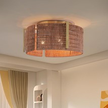 Bamboo Rattan Flush Mount Ceiling Light, Modern 3-Light Boho Hand-Woven Cage Sha - $164.99