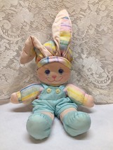 VTG Bunny Rabbit Easter Plush Stuffed Animal Doll Toy Pastel Colors in Overalls - £5.30 GBP