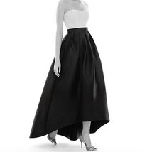 BLACK High-low Party Skirt Women Plus Size A-line Pleated Taffeta Skirt Outfit image 1