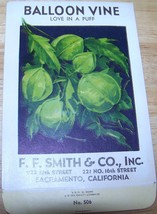 Vintage 1920s Seed packet 4 framing Balloon Vine  F F Smith co Sacrament... - $13.63