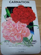 Vintage 1920s Seed packet 4 framing Carnation mixedF F Smith co Sacramento CA - £7.99 GBP