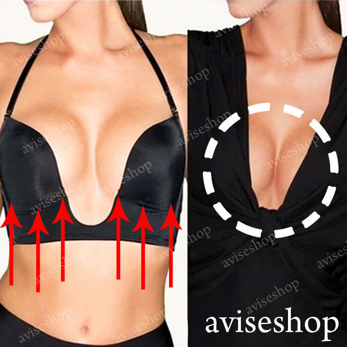 Ultra Deep U Plunge Push up V Bra 3 Way Straps Convertible Padded Cleavage Top