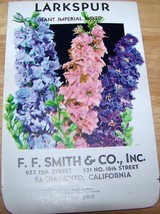Vintage 1920s Seed packet 4 framing Larkspur mixed F F Smith co Sacramen... - $12.50