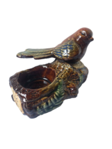 Vintage Bird on Log Statue Tealight Holder Desk Accessory Ceramic Brown ... - $15.95