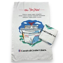 2 Vtg Carnival Cruise Lines The Fun Ships Towels 35x53” White Ship Graph... - $39.11