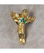 Angel Pin Holding Clover Shamrock Irish 1&quot; Tall - $129.83 MXN