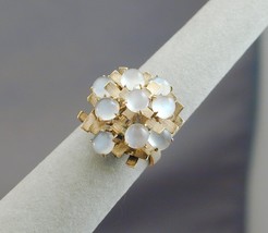 Antique 10k Yellow Gold 9 Round Moonstone Ring 6 Cocktail Harem Moghul - $750.00