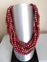 3 Piece Interlocking Handmade Red &amp; Gold Wooden Beads  Necklace - £7.33 GBP