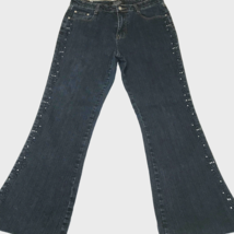 COS Jeans Denim Women&#39;s Size 10 Blue Wide Legs Flare Dark Wash Back Embellished - $13.55