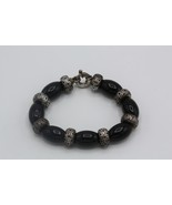 Retired Signed ZINA 925 Sterling Silver Black Onyx Beaded Bracelet Fits ... - $705.19 CAD