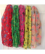 Spring Crinkle Scarf Wrap Shawl Butterfly Print Red Pink Green Yellow Be... - $9.58 CAD