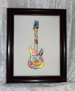 Handcrafted Quilled Paper Art Rainbow Electric Guitar Wall Paper Art Framed - £15.69 GBP