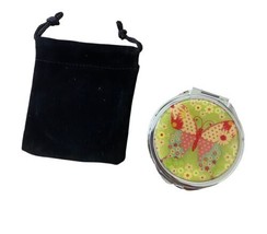 Butterfly Make up Mini Compact Mirror with Fabric Pull Bag NWT by Ganz - $13.94