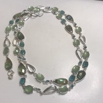 ANNE KLEIN Faux Abalone Multi Color Faceted Stone Necklace Silver Tone NWT - £18.24 GBP