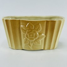 Vintage Ceramic Pottery Planter Brown White Rose Embossed Front Scalloped Rim - £31.44 GBP