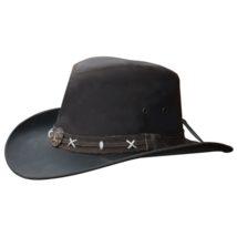 Australian Leather Top Grain Quality Brown Leather Western Cowboy Bush Brim Hat - £35.01 GBP+