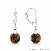 Black Lab-Created Fire Opal Ball 14k White Gold Leverback Dangling Drop Earrings - £100.70 GBP+