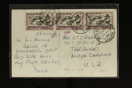 Vintage Postcard Postal History Africa Nigeria to USA Five Cowrie Creek Lagos - £10.28 GBP