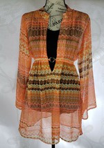 Double Decker Orange Multicolor Sheer Boho Hippie Swimsuit Cover Up Size... - $22.48