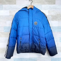 Abercrombie Kids Sherpa Lined Puffer Logo Stripe Jacket Blue Hooded Boys... - £43.46 GBP