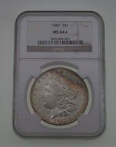 1887 $1 Silver Morgan Dollar Graded by NGC as MS-64☆! Gorgeous Rim Toning - £233.93 GBP