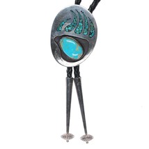 c1970 Jane yikaazba Popovitch Navajo sterling chip inlay turquoise bolo tie - £176.40 GBP