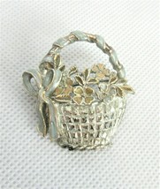 Vintage Costume Jewelry, Silver Tone, Pastel Enamel, Easter Basket Brooch PIN189 - £8.40 GBP