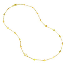 14K Solid Yellow Gold Mix Hammered Crosses Station Necklace 18&quot; - £312.65 GBP