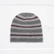 No Tag Michael Kors Men Knit Acrylic Beanie Hat Ski Cap Striped Ash Grey Oxblood - £15.94 GBP
